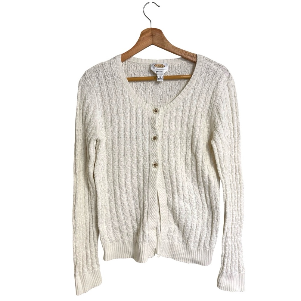 Talbots Vintage white cable knit 1/2 button front cottagecore sweater size M
